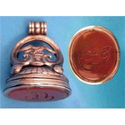 A Victorian gold fob seal with cornelian matrix....