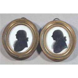 J Thomason two silhouettes painted on plaster, Profiles of gentlemen, ovals, 3.5 x 2.5 ins....