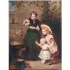 Image 1 : Robert Crozier (fl.1854-1882) oil on canvas, Three children feeding cage birds, signed and dated...