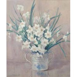 Lilian Reynolds (Exh.1928) watercolour, Still life of daffodils in a cup, signed, 19.5 x 16.5 ins...