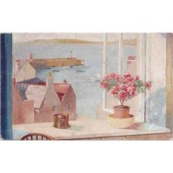 Newlyn School unframed oil on board, window overlooking the harbour, monogrammed, 10 x 16 ins....