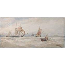 Thomas Bush Hardy (1842-1897) watercolour, "The Thames below Woolwich", signed and dated 1895, 9....