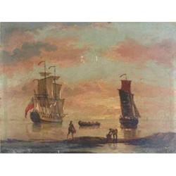 19th C. Continental School oil on zinc panel, Shipping at anchor on a calm sea, 6 x 8 ins....