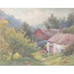 William Henry James Boot (1848-1919) watercolour, Hillside cottages, signed, 9 x 11.5 ins....