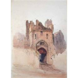 William H Bartlett (1809-1854) watercolour, The Gateway to a Castle, 13.5 x 9.75 ins....