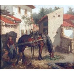 Attributed to Frederick Willem Zurcher (1835-1894) Dutch oil on canvas, Figures, horse and cart i...