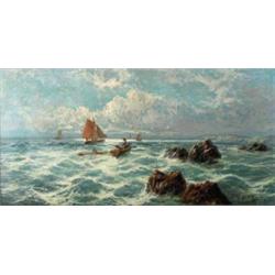 Sidney Yates Johnson (fl.c.1890-1926) pair of oils on canvas, Fishing boats off the coast and Riv...