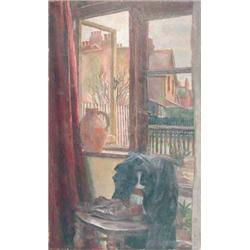 Leslie Davenport (1905-) unframed oil on canvas, View from a window, signed and dated '33, 24 x 1...