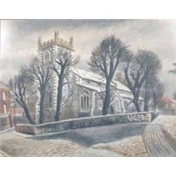 Leslie Davenport (1905-) watercolour, Church in winter, 20.5 x 26 ins....