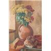 Image 1 : Leslie Davenport (1905-) oil on canvas, Still life of flowers in a jug and a loaf of bread, signe...