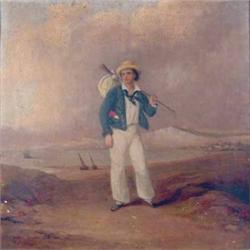 19th C. English School pair of oils on canvas, Sailor on the shore and Girl on horseback in winte...