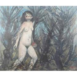 Attributed to Peter Luther (1926-) oil on board, Nude amongst trees, signed, 25.5 x 30 ins....