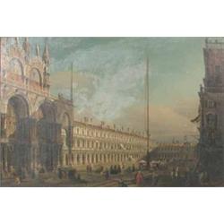After Francesco Zanin (19th C.) Italian overpainted print, St Marks Square, Venice, bears signatu...