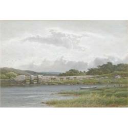 J Knight watercolour, Stone bridge in moorland, signed and dated 1884, 10 x 14.5 ins....