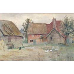 Octavius Ricketson (Exh. 1880-1893) watercolour, Ducks in a farmyard, signed, 9 x 14 ins....