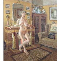 Attributed to Sylvia Gosse (1881-1968) oil on card, Nude in a front room, signed, 25 x 22 ins....