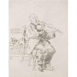 Walter Richard Sickert (1860-1942) etching, The Old Fiddler, no.25, 5.5 x 4.25 ins....