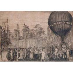 Walter Greaves (1846-1930) etching, Cremorna hot air balloon, 6.25 x 9 ins....