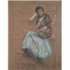 Image 1 : Walter Greaves (1846-1930) coloured chalk on brown paper, Lady seated wearing a blue dress, signe...
