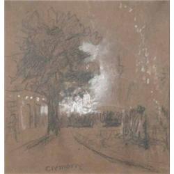 Walter Greaves (1846-1930) charcoal and chalk on brown paper, Cremorna Gardens by night, 8.75 x 8...