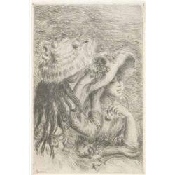 Pierre Auguste Renoir (1841-1919) French drypoint etching, "Le Chapeau Epingle", 4.5 x 3 ins....