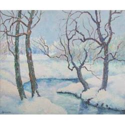 Cyril Saunders Spackman (1887-1963) American oil on board, Winter Brook, signed, 20 x 24 ins....