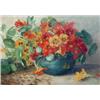 Image 1 : Alice L Hulme (Exh.1882-1891) oil on board, Still life of nasturtiums in a vase, signed and dated...