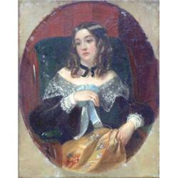 Edward Matthew Ward ((1816-1879) oil on canvas, "Young Jessica" from Moore's Poems, signed and in...