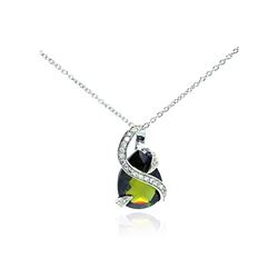 Sterling Silver Clear CZ Rhodium Plated Green Teardrop Pendant Necklace stp00422
