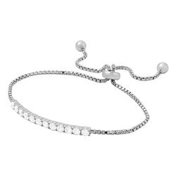 Sterling Silver Rhodium Plated Box Chain With CZ Lariat Bracelet - BGB00272