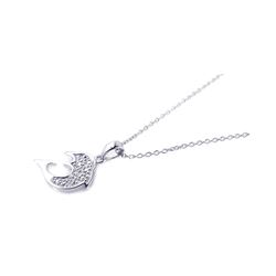 Sterling Silver Rhodium Plated Clear CZ Fish Pendant Necklace stp00741