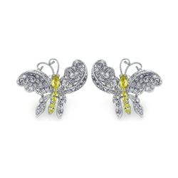 Silver Rhodium Plated Yellow CZ Butterfly Stud Earring bge00132
