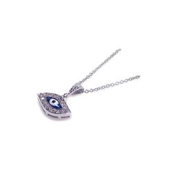 Sterling Silver Clear CZ Rhodium Plated Evil Eye Pendant Necklace stp00367