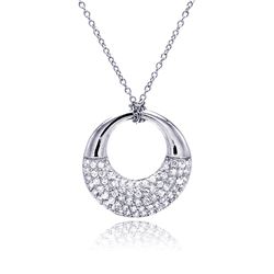 Sterling Silver Rhodium Plated Clear CZ Ring Pendant Necklace stp00817clr