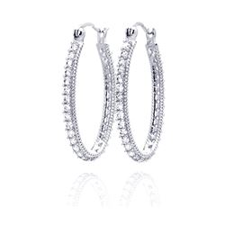 Sterling Silver Rhodium Plated Round CZ Hoop Earring ste00452
