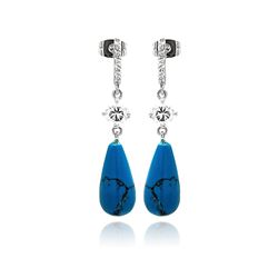 Sterling Silver Rhodium Plated Micro Pave CZ Teardrop Turquoise Dangling Stud Earring bge00258