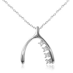 Sterling Silver Rhodium Plated Personalized Wish Bone With 4 Stone Mounting Necklace - BGP00540