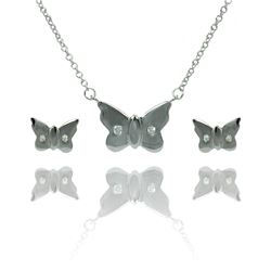 Sterling Silver Rhodium Plated Small CZ Stud Earring & Necklace Set sts00475