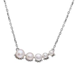 Sterling Silver Rhodium Plated Graduated Fresh Water Pearl Necklace - GMN00011RH