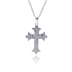 Sterling Silver Rhodium Cross CZ Necklace bgp00231