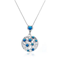 Rhodium Plated Brass Blue Dots Round Disc Pendant Necklace bbp00018