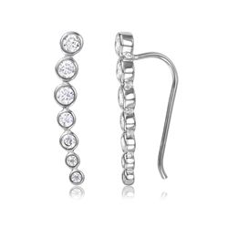 Sterling Silver Rhodium Plated Graduated Round CZ Climbing Earring - STE01065