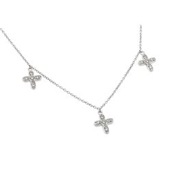 Sterling Silver Rhodium Plated Three Small Cross CZ Necklace BGP00495