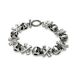 Stainless Steel Skull Head Cross Bones Link Bracelet ssb00188