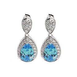 Sterling Silver Rhodium Plated Blue Teardrop & Clear CZ Dangling Stud Earring STE00670BLU