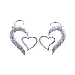Sterling Silver Rhodium Plated Half Heart CZ Heart Hook Earring ste00082