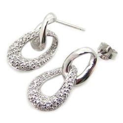 Sterling Silver Rhodium Plated Teardrop round CZ Post Earring ste00563