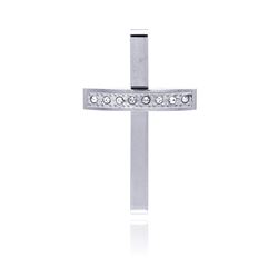 Stainless Steel Cross Clear Crystal Charm Pendant ssp00107