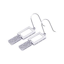 Sterling Silver Rhodium Plated Open Rectangle CZ Dangling Hook Earring bge00081