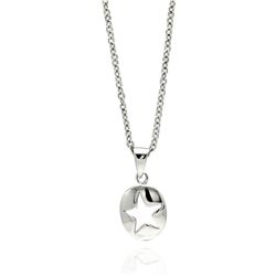 Rhodium Plated Brass Open Star Disc Pendant Necklace bbp00136